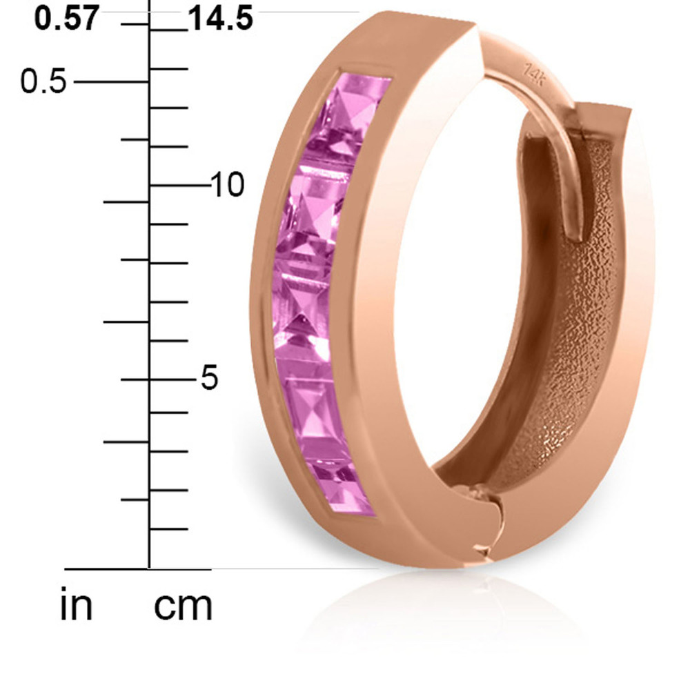 14K.SOLID GOLD H00P HUGGIE EARRING WITH PINK SAPPHIRES (Rose Gold) - Picture 5 of 5